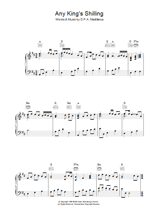 Download Elvis Costello Any King's Shilling Sheet Music and learn how to play Piano, Vocal & Guitar (Right-Hand Melody) PDF digital score in minutes
