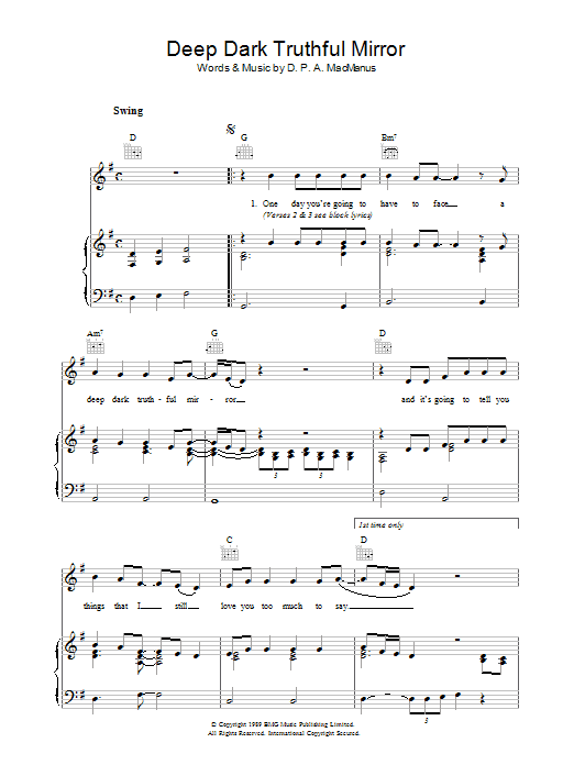 Download Elvis Costello Deep Dark Truthful Mirror Sheet Music and learn how to play Piano, Vocal & Guitar (Right-Hand Melody) PDF digital score in minutes
