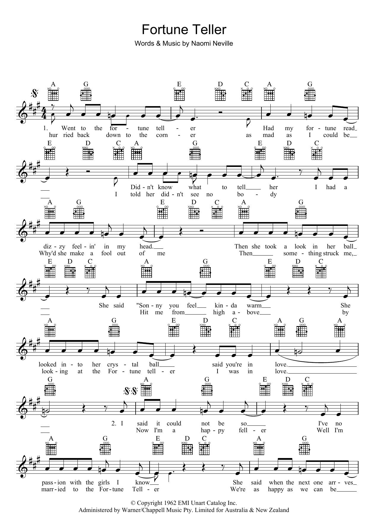 Download Benny Spellman Fortune Teller Sheet Music and learn how to play Melody Line, Lyrics & Chords PDF digital score in minutes