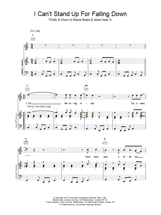 Download Elvis Costello I Can't Stand Up For Falling Down Sheet Music and learn how to play Piano, Vocal & Guitar (Right-Hand Melody) PDF digital score in minutes