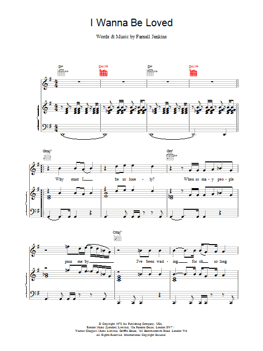 Download Elvis Costello I Wanna Be Loved Sheet Music and learn how to play Piano, Vocal & Guitar (Right-Hand Melody) PDF digital score in minutes