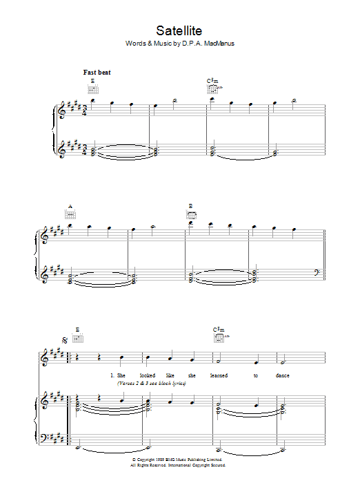 Download Elvis Costello Satellite Sheet Music and learn how to play Piano, Vocal & Guitar (Right-Hand Melody) PDF digital score in minutes