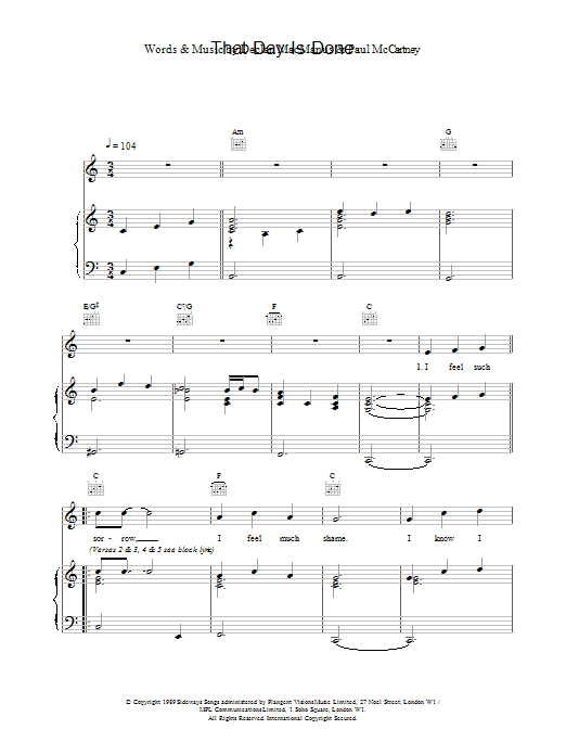 Download Elvis Costello That Day Is Done Sheet Music and learn how to play Piano, Vocal & Guitar (Right-Hand Melody) PDF digital score in minutes