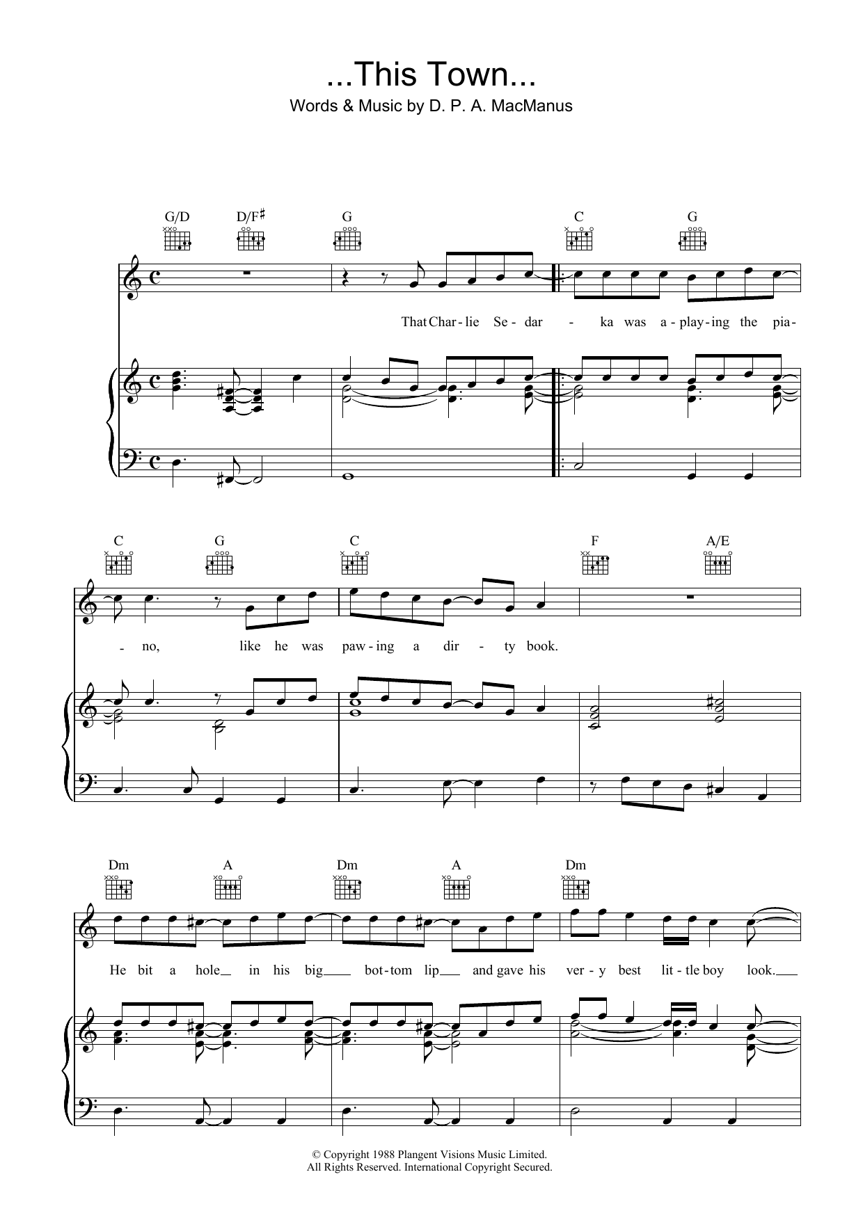 Download Elvis Costello ...This Town... Sheet Music and learn how to play Piano, Vocal & Guitar (Right-Hand Melody) PDF digital score in minutes