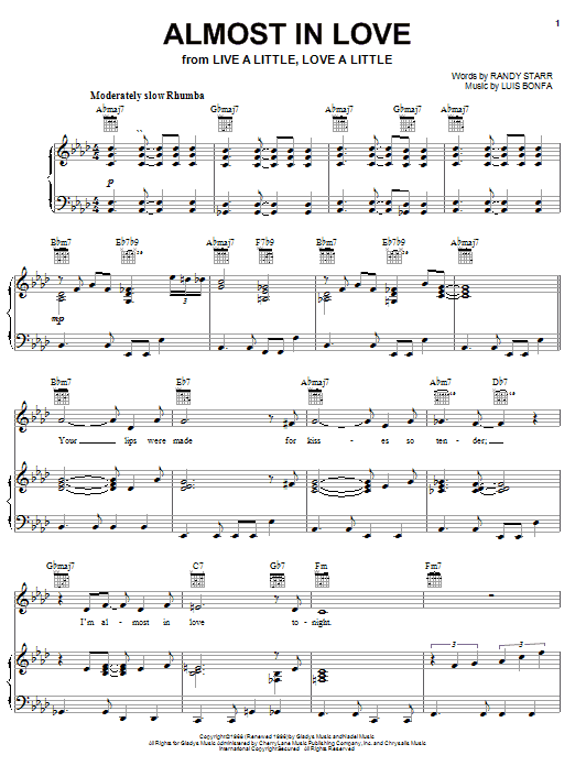 Download Elvis Presley Almost In Love Sheet Music and learn how to play Piano, Vocal & Guitar (Right-Hand Melody) PDF digital score in minutes