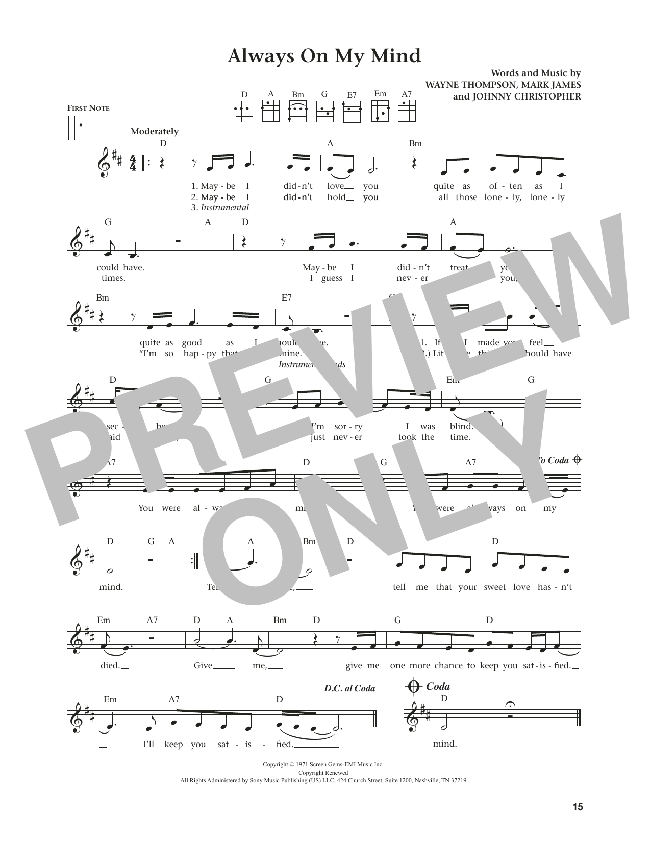 Download Elvis Presley Always On My Mind (from The Daily Ukulele) (arr. Jim Beloff) Sheet Music and learn how to play Ukulele PDF digital score in minutes