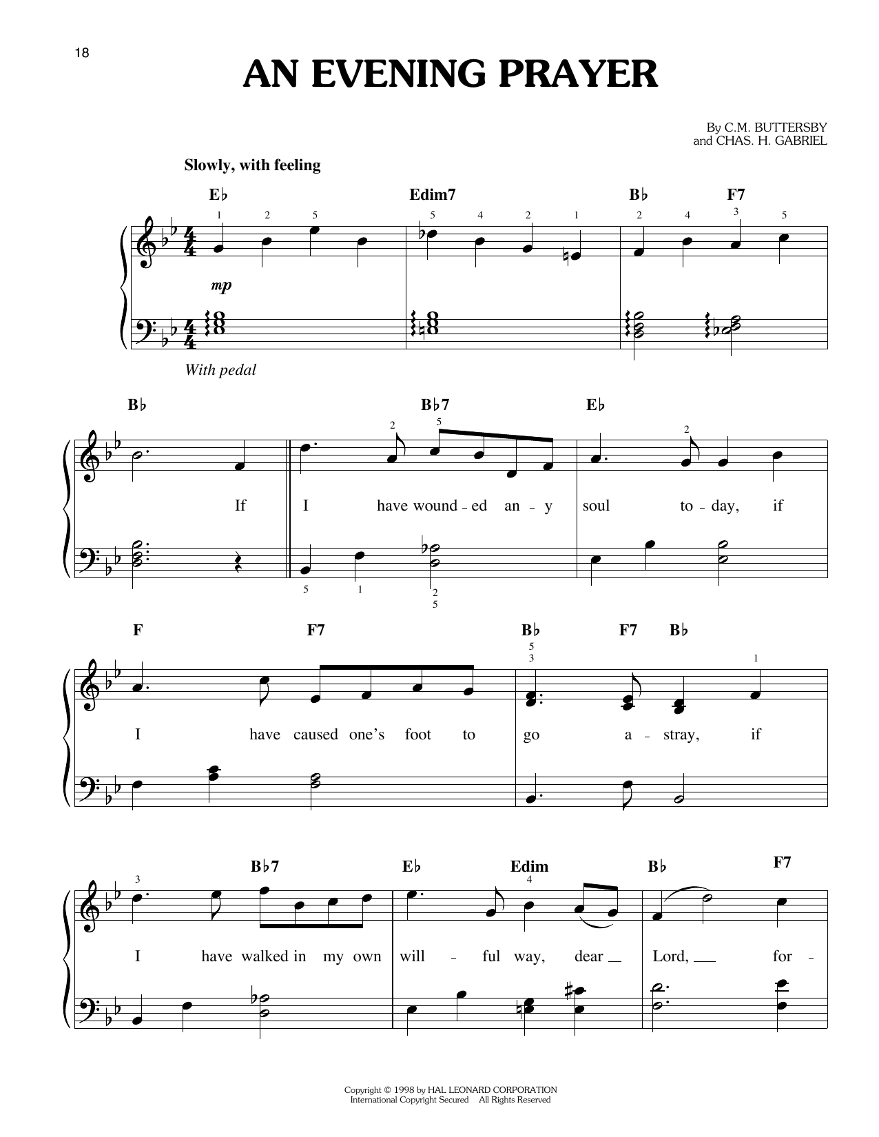 Download Elvis Presley An Evening Prayer Sheet Music and learn how to play Easy Piano PDF digital score in minutes