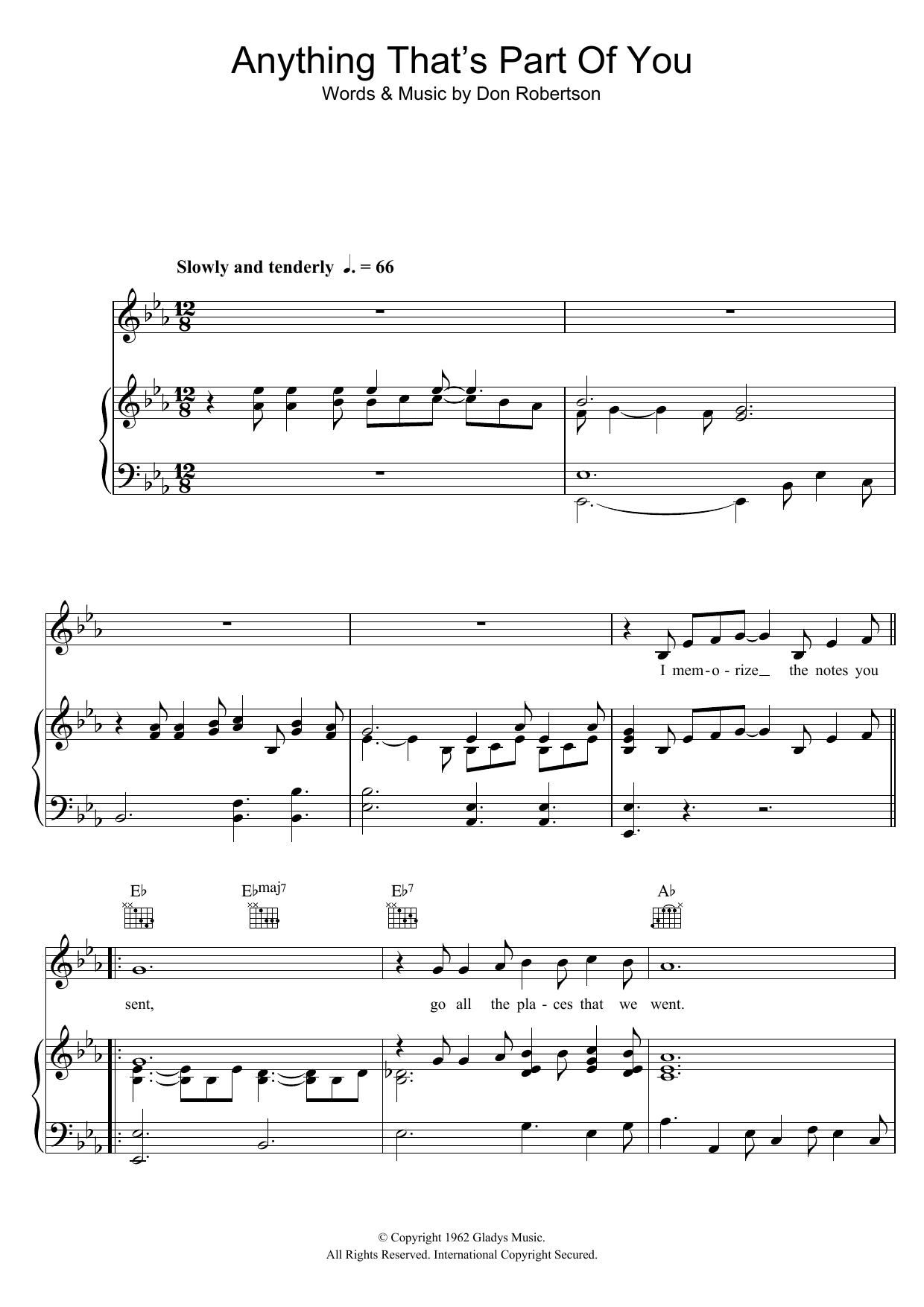 Download Elvis Presley Anything That's Part Of You Sheet Music and learn how to play Piano, Vocal & Guitar (Right-Hand Melody) PDF digital score in minutes