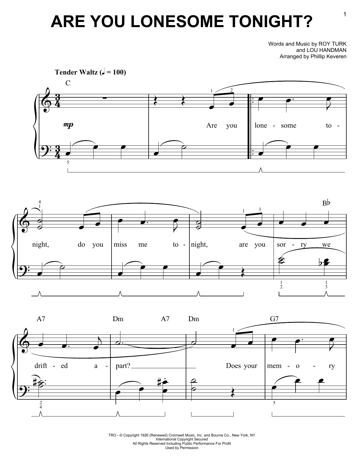 Download Elvis Presley Are You Lonesome Tonight? (arr. Phillip Keveren) Sheet Music and learn how to play Easy Piano PDF digital score in minutes