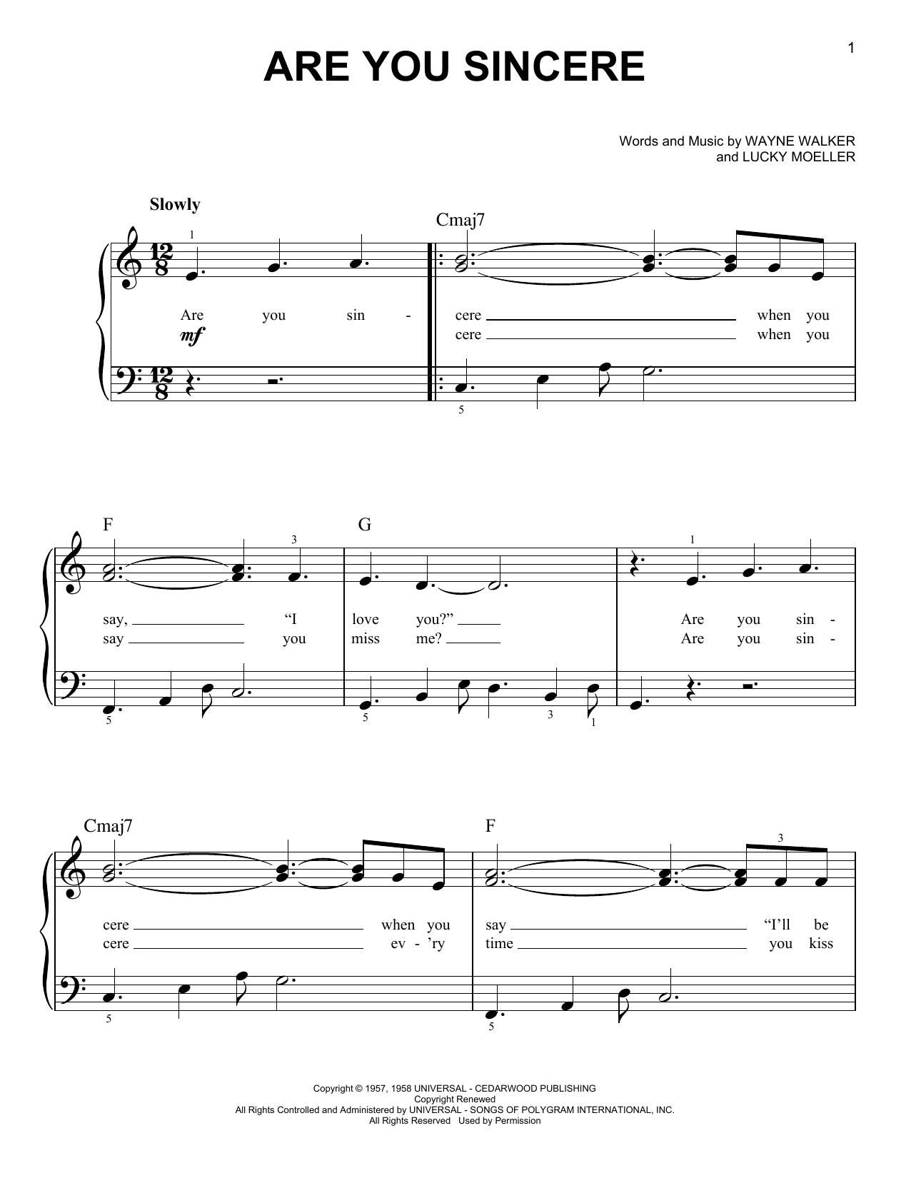 Download Elvis Presley Are You Sincere Sheet Music and learn how to play Easy Piano PDF digital score in minutes