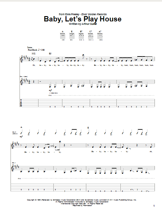Download Elvis Presley Baby, Let's Play House Sheet Music and learn how to play Guitar Tab PDF digital score in minutes