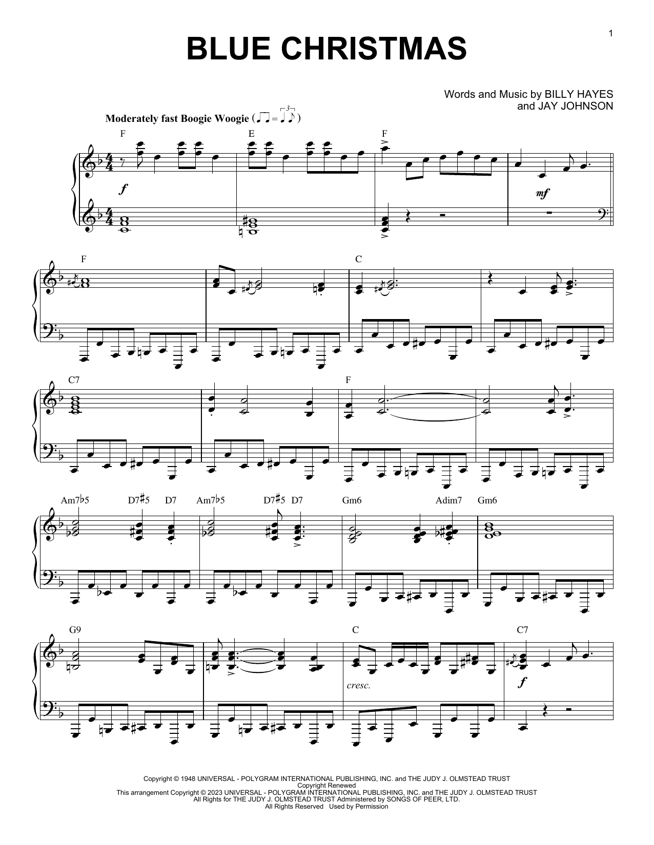 Download Elvis Presley Blue Christmas [Boogie Woogie version] (arr. Brent Edstrom) Sheet Music and learn how to play Piano Solo PDF digital score in minutes