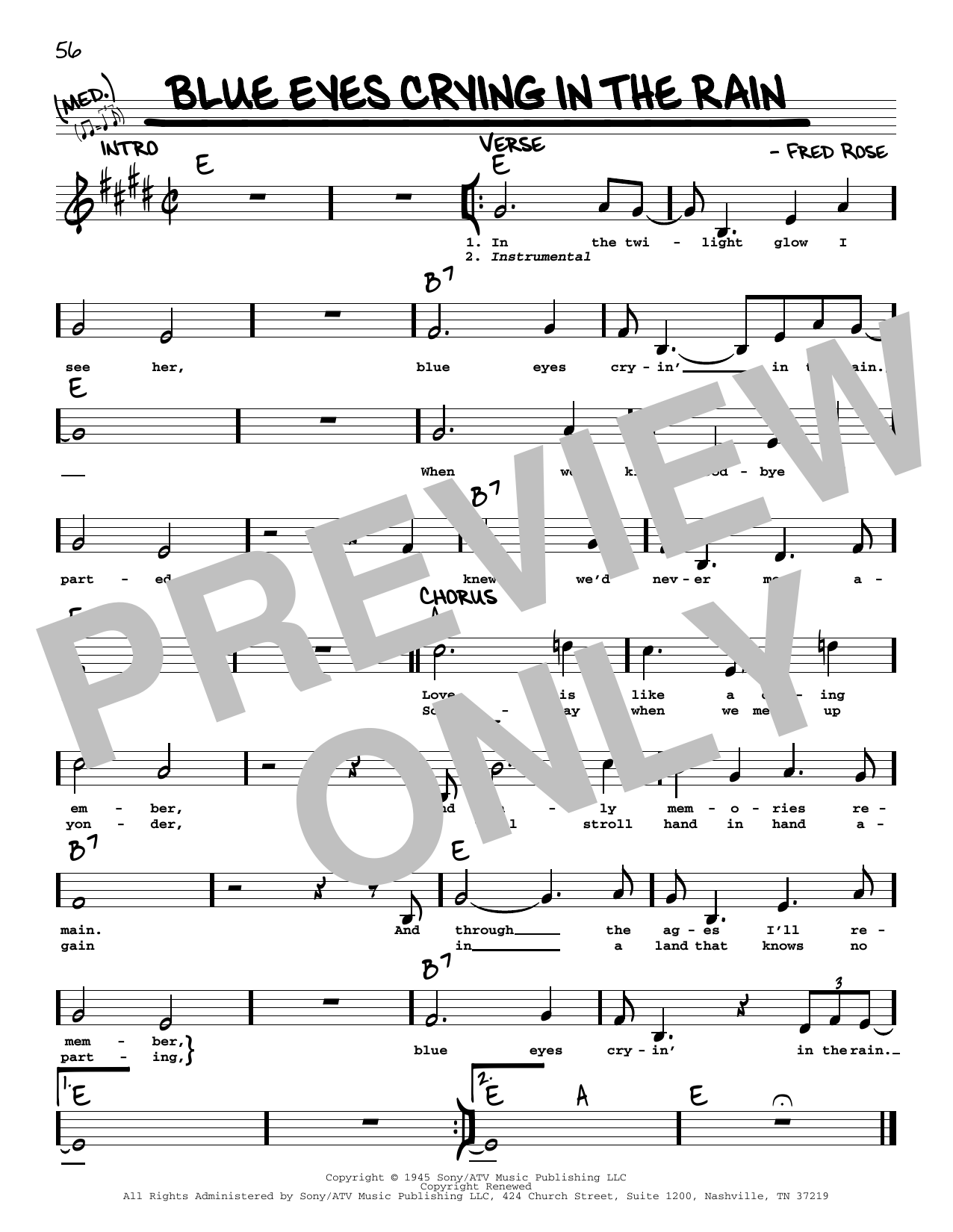 Download Elvis Presley Blue Eyes Crying In The Rain Sheet Music and learn how to play Real Book – Melody, Lyrics & Chords PDF digital score in minutes