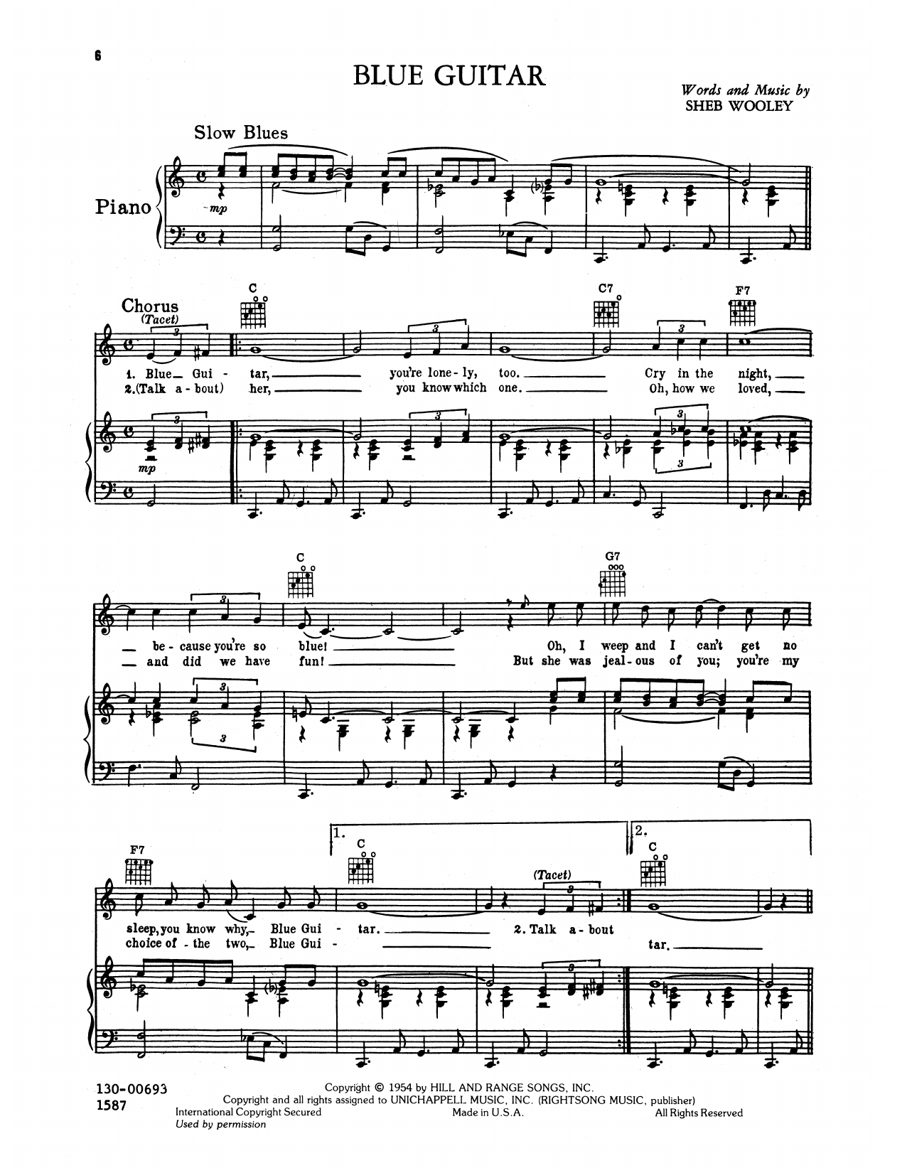 Download Elvis Presley Blue Guitar Sheet Music and learn how to play Piano, Vocal & Guitar Chords (Right-Hand Melody) PDF digital score in minutes