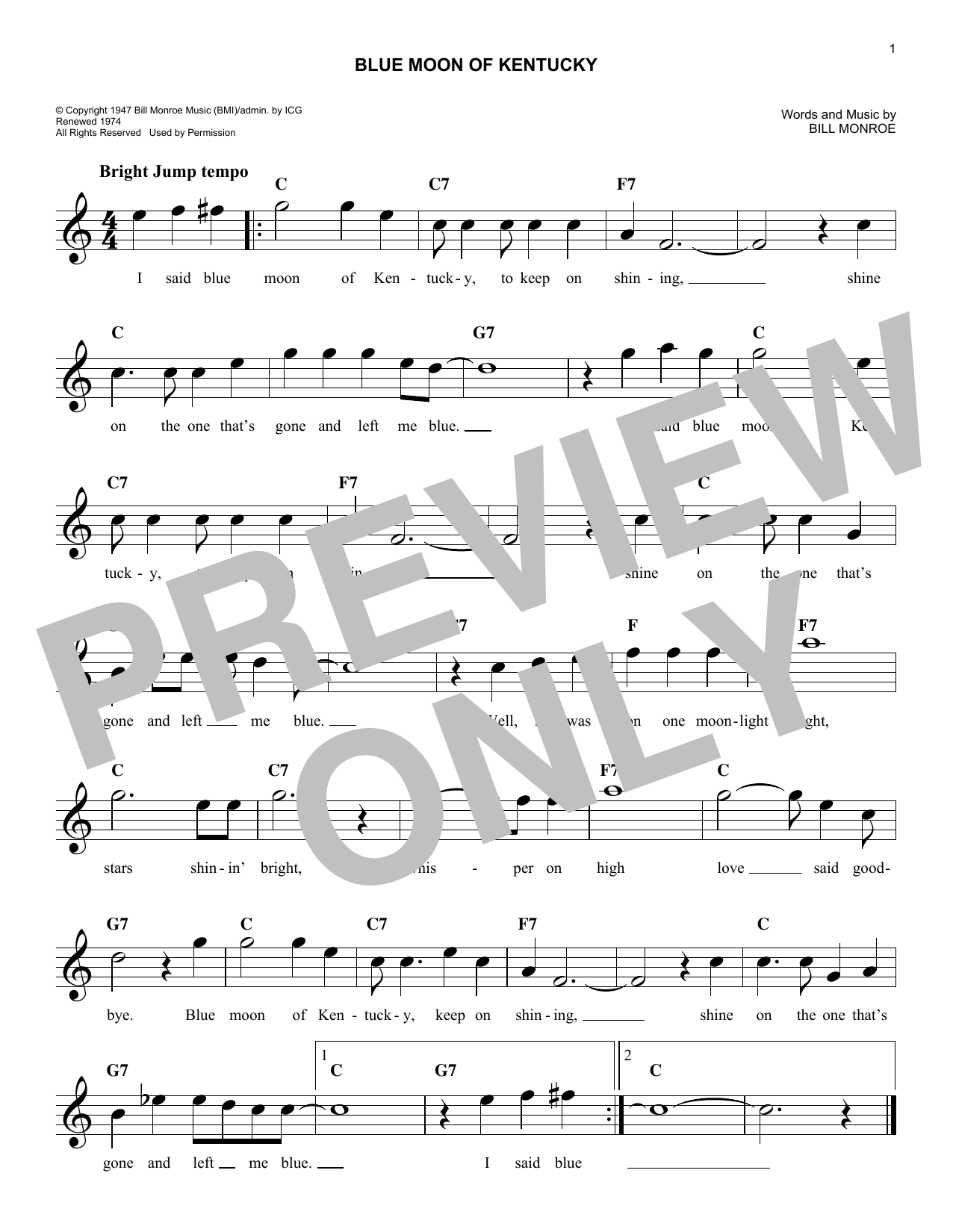 Download Elvis Presley Blue Moon Of Kentucky Sheet Music and learn how to play Easy Guitar PDF digital score in minutes