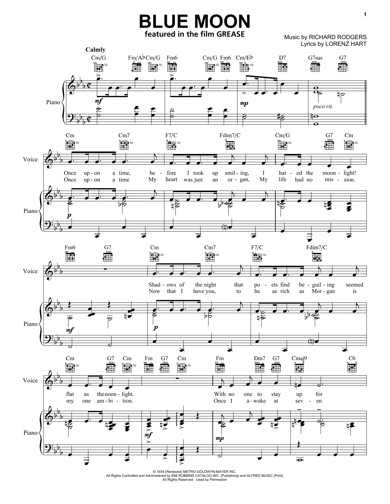 Download Elvis Presley Blue Moon Sheet Music and learn how to play Piano, Vocal & Guitar (Right-Hand Melody) PDF digital score in minutes