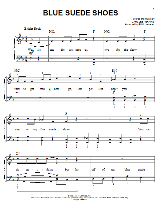 Download Elvis Presley Blue Suede Shoes Sheet Music and learn how to play Easy Piano PDF digital score in minutes