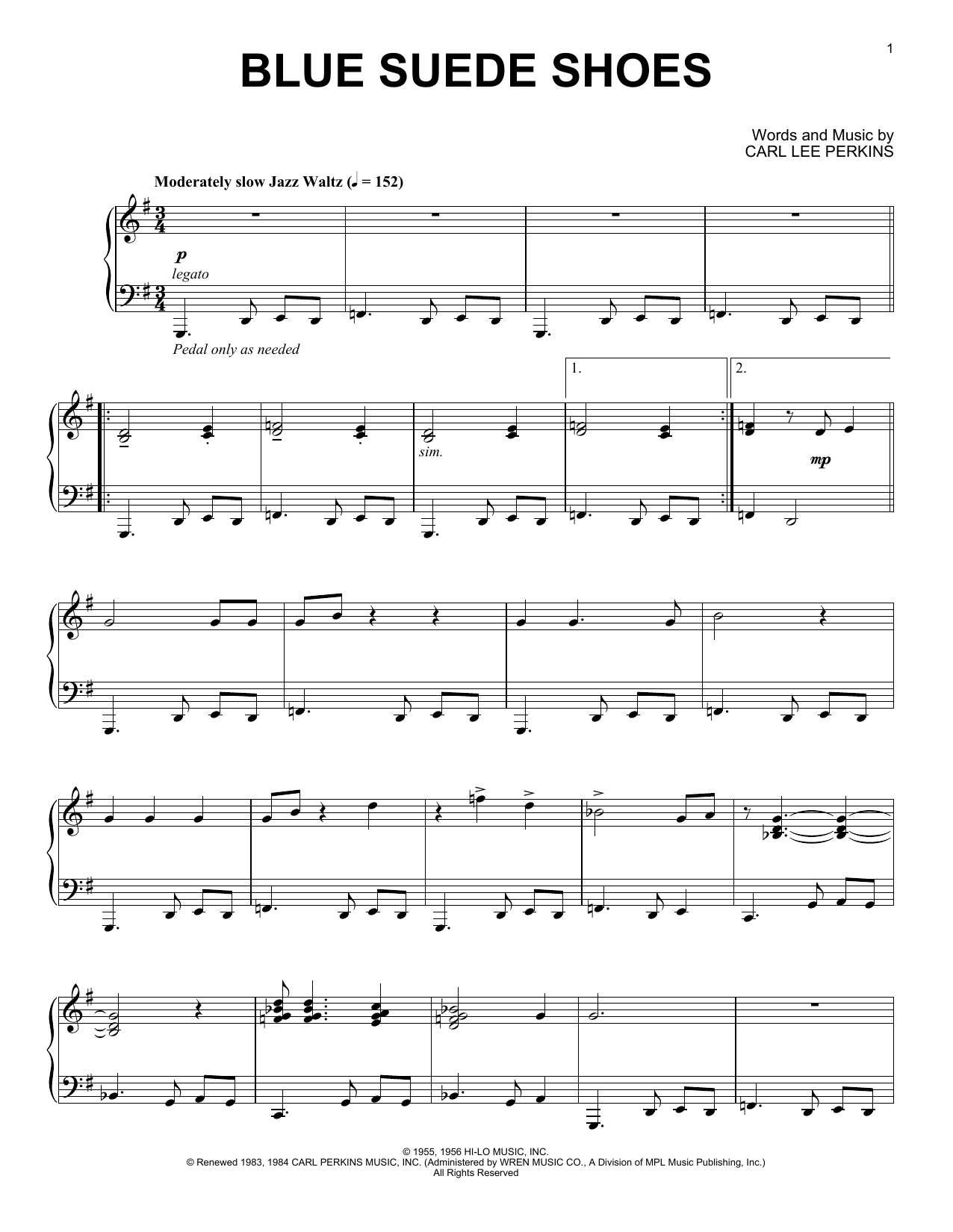 Download Elvis Presley Blue Suede Shoes [Jazz version] Sheet Music and learn how to play Piano Solo PDF digital score in minutes