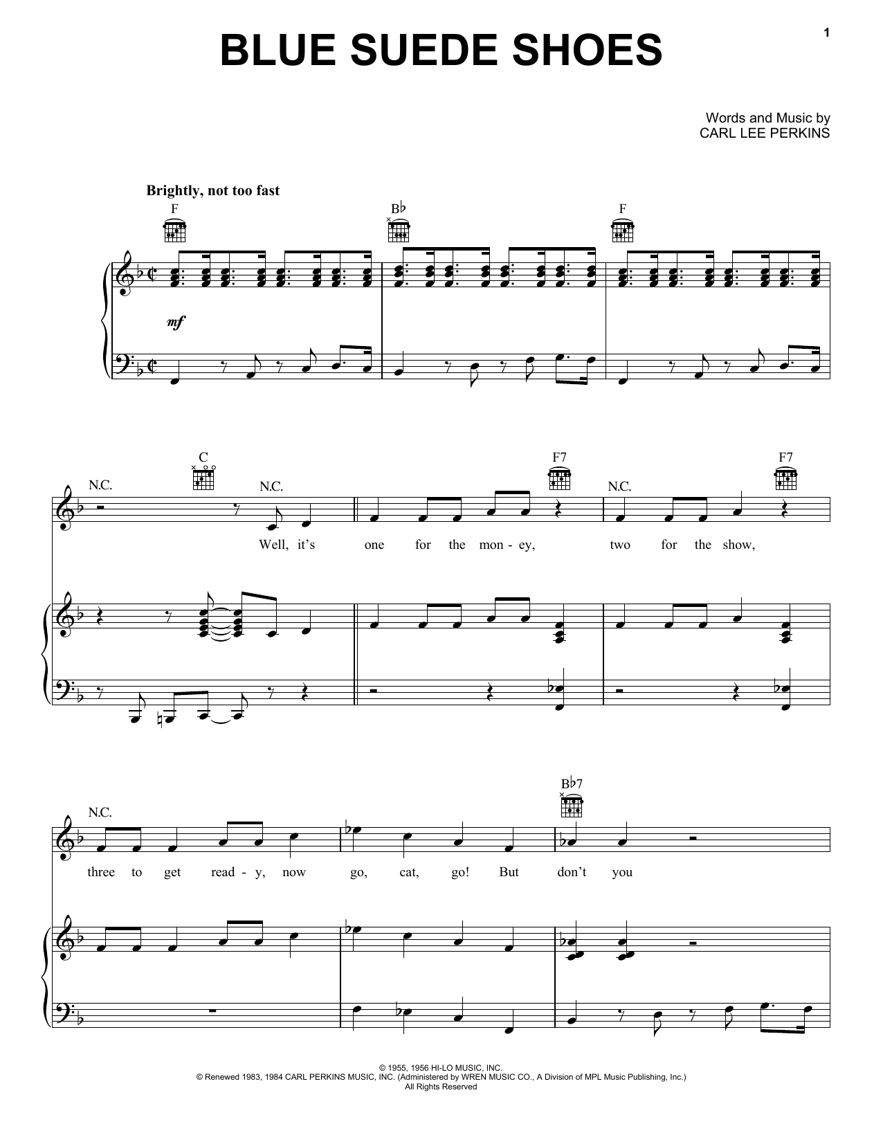 Download Elvis Presley Blue Suede Shoes Sheet Music and learn how to play Voice PDF digital score in minutes