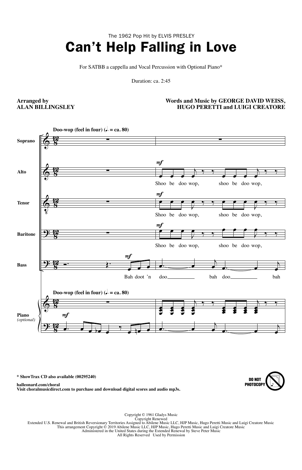 Download Elvis Presley Can't Help Falling In Love (arr. Alan Billingsley) Sheet Music and learn how to play SATB Choir PDF digital score in minutes