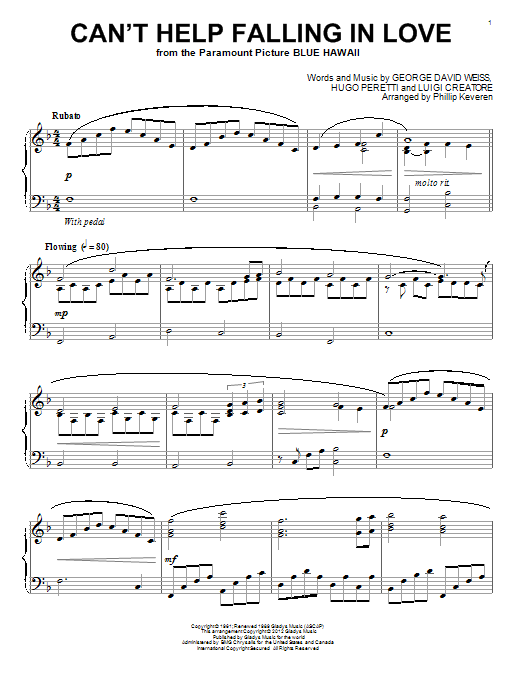Download Elvis Presley Can't Help Falling In Love Sheet Music and learn how to play Piano PDF digital score in minutes