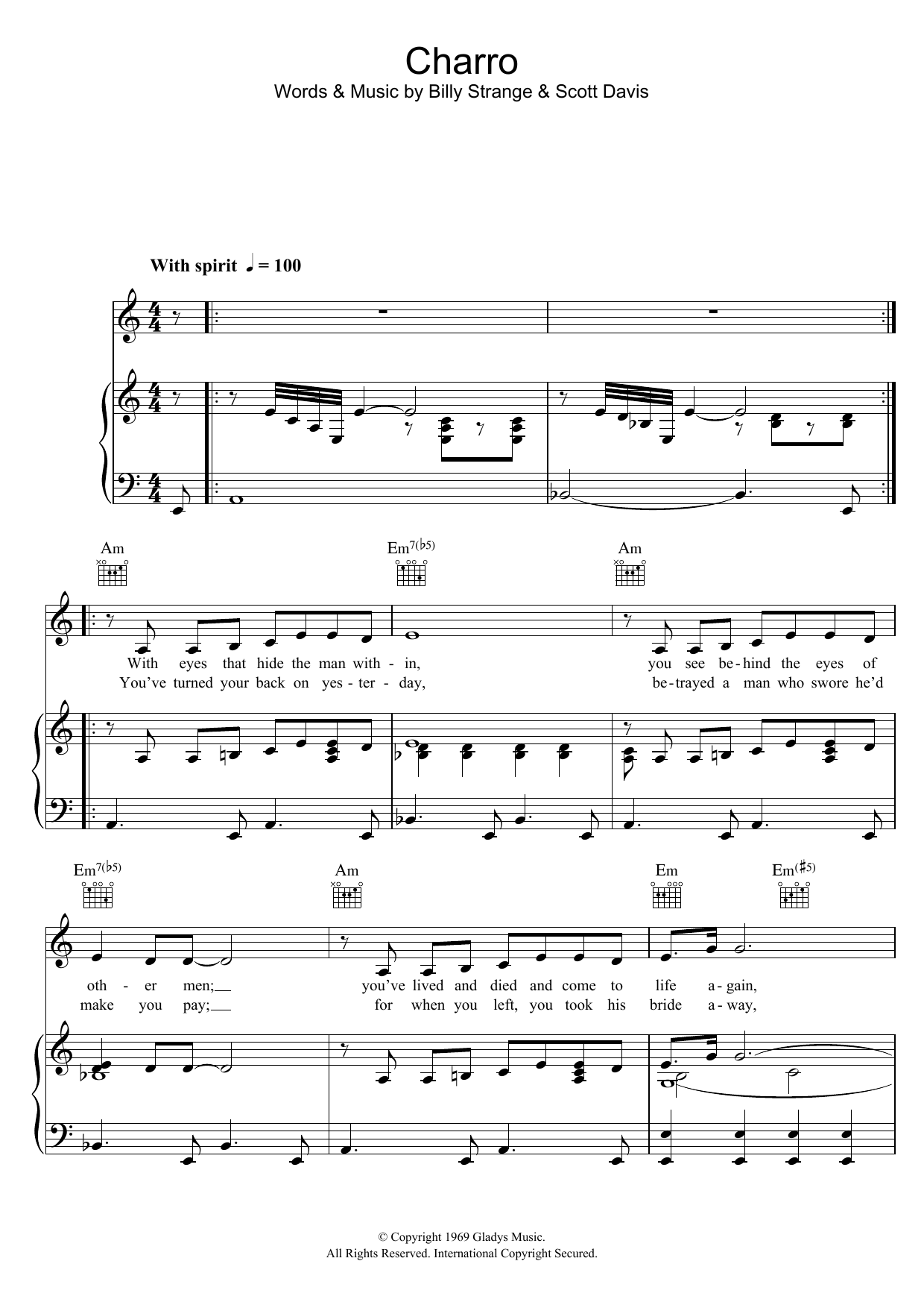 Download Elvis Presley Charro Sheet Music and learn how to play Piano, Vocal & Guitar (Right-Hand Melody) PDF digital score in minutes