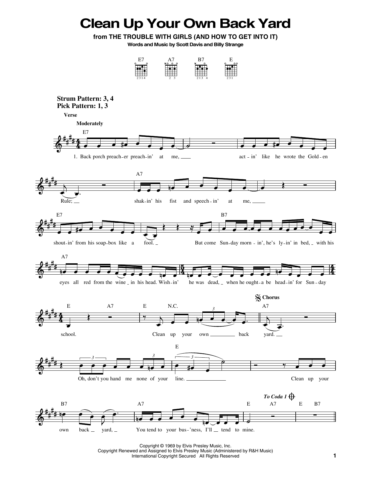 Download Elvis Presley Clean Up Your Own Back Yard Sheet Music and learn how to play Easy Guitar PDF digital score in minutes