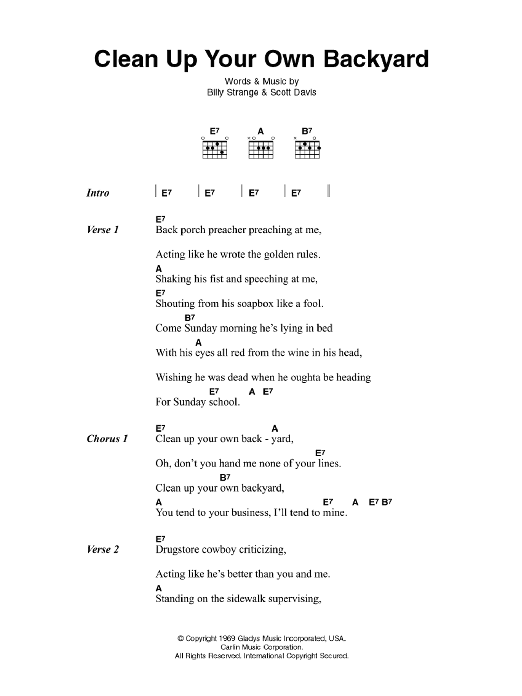 Download Elvis Presley Clean Up Your Own Backyard Sheet Music and learn how to play Lyrics & Chords PDF digital score in minutes