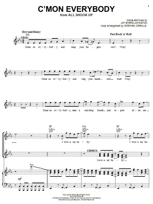 Download Elvis Presley C'mon Everybody Sheet Music and learn how to play Melody Line, Lyrics & Chords PDF digital score in minutes