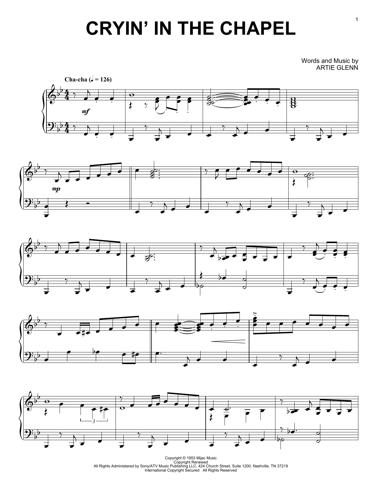 Download Elvis Presley Cryin' In The Chapel [Jazz version] Sheet Music and learn how to play Piano Solo PDF digital score in minutes