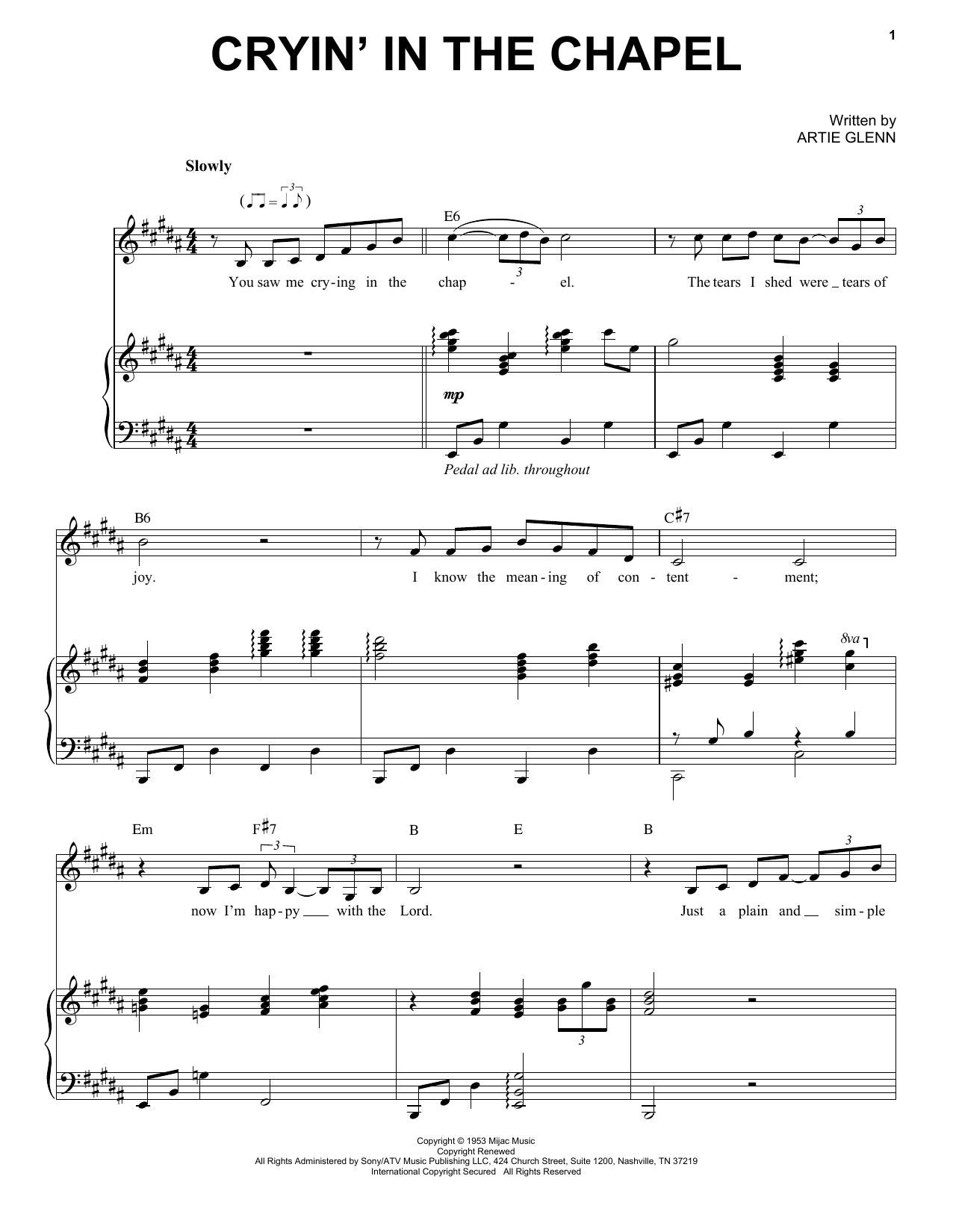 Download Elvis Presley Cryin' In The Chapel Sheet Music and learn how to play Super Easy Piano PDF digital score in minutes