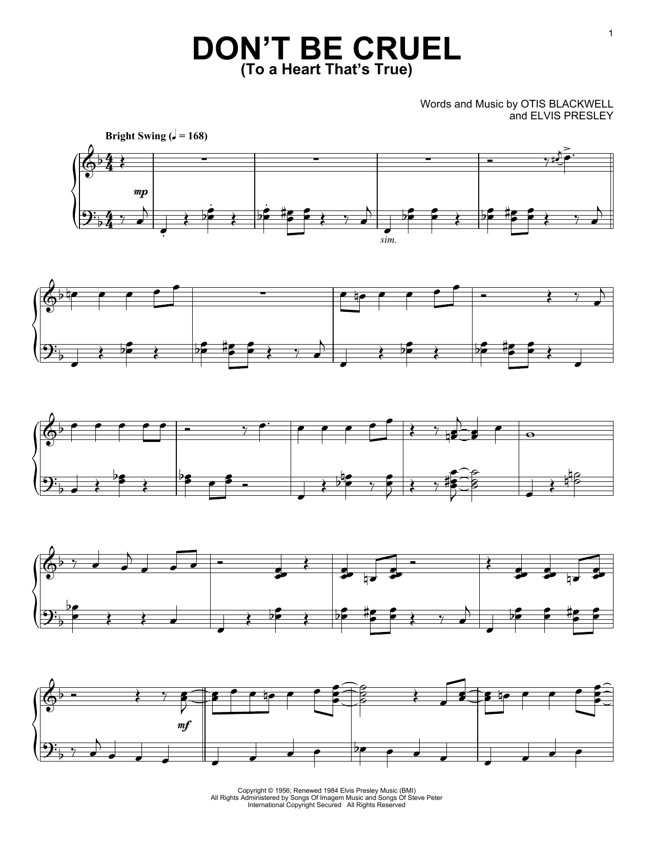 Download Elvis Presley Don't Be Cruel (To A Heart That's True) [Jazz version] Sheet Music and learn how to play Piano Solo PDF digital score in minutes