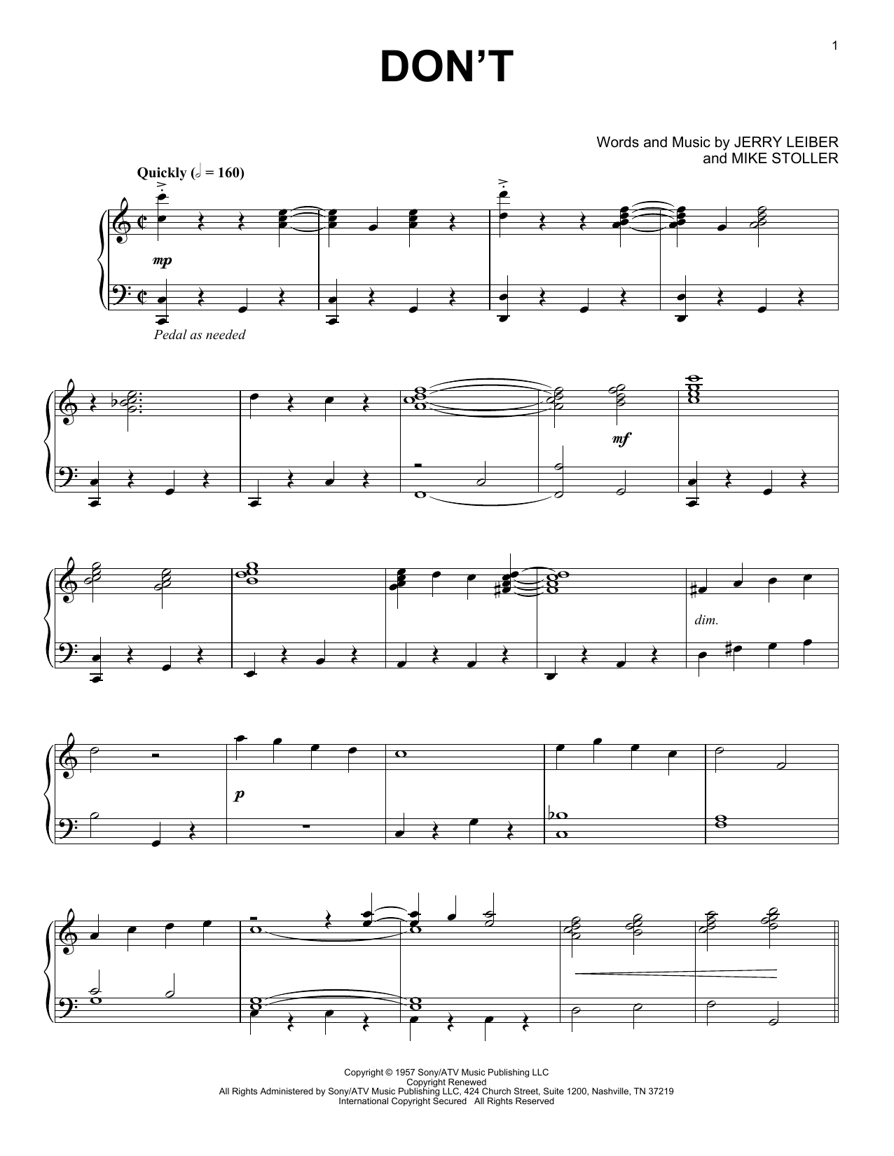 Download Elvis Presley Don't [Jazz version] Sheet Music and learn how to play Piano Solo PDF digital score in minutes