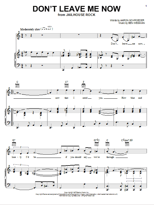 Download Elvis Presley Don't Leave Me Now Sheet Music and learn how to play Piano, Vocal & Guitar (Right-Hand Melody) PDF digital score in minutes