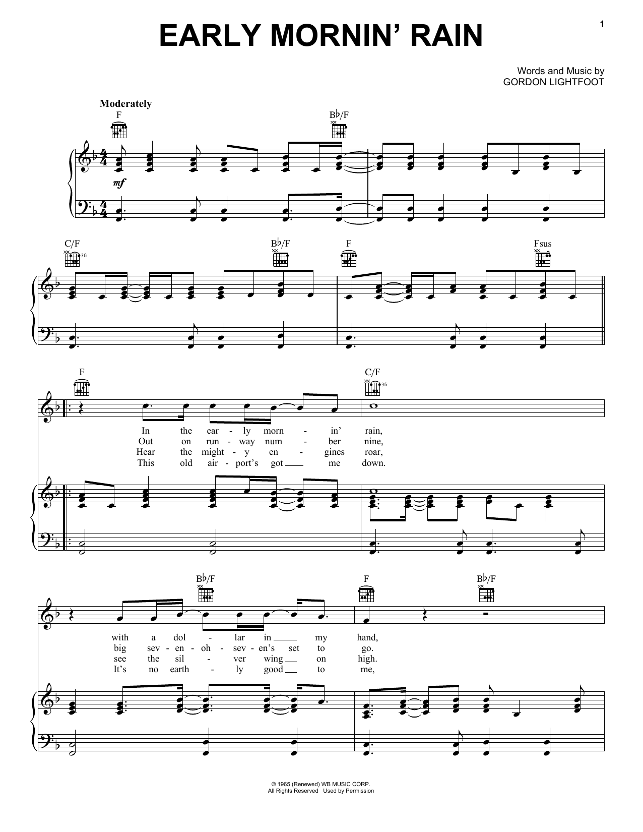 Download Elvis Presley Early Mornin' Rain Sheet Music and learn how to play Piano, Vocal & Guitar (Right-Hand Melody) PDF digital score in minutes
