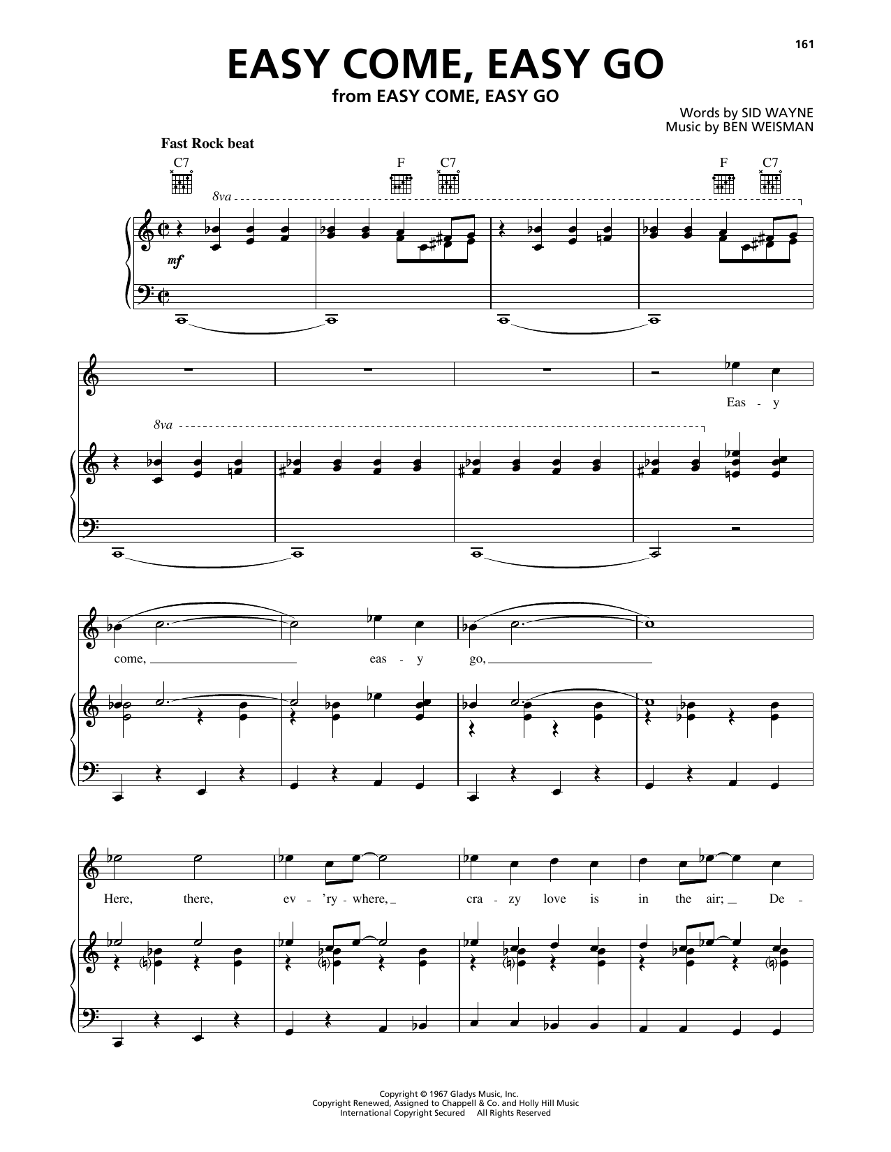 Download Elvis Presley Easy Come, Easy Go Sheet Music and learn how to play Piano, Vocal & Guitar Chords (Right-Hand Melody) PDF digital score in minutes