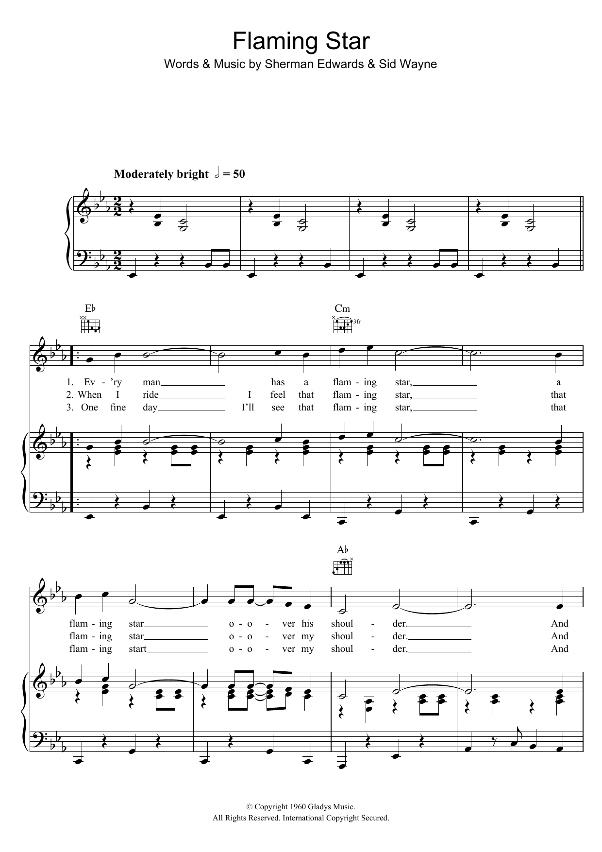 Download Elvis Presley Flaming Star Sheet Music and learn how to play Piano, Vocal & Guitar (Right-Hand Melody) PDF digital score in minutes