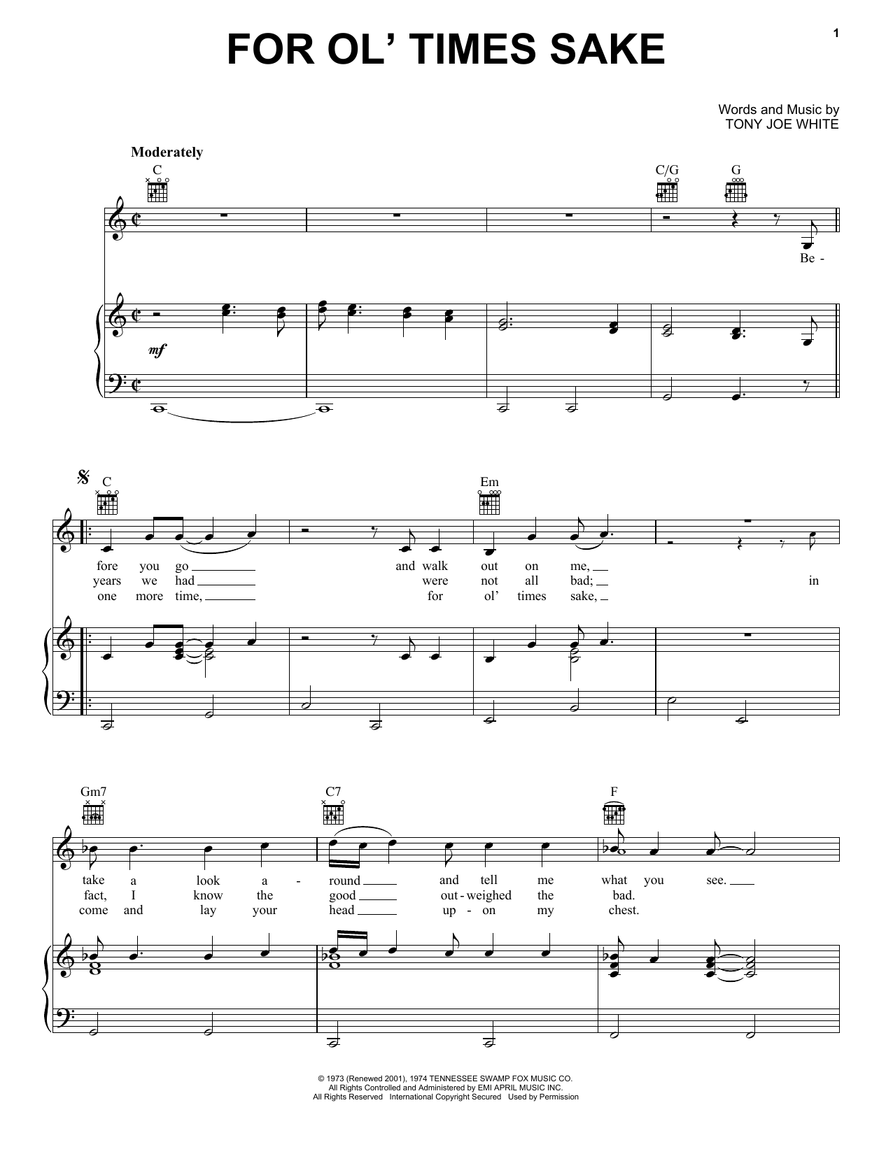 Download Elvis Presley For Ol' Times Sake Sheet Music and learn how to play Piano, Vocal & Guitar Chords (Right-Hand Melody) PDF digital score in minutes