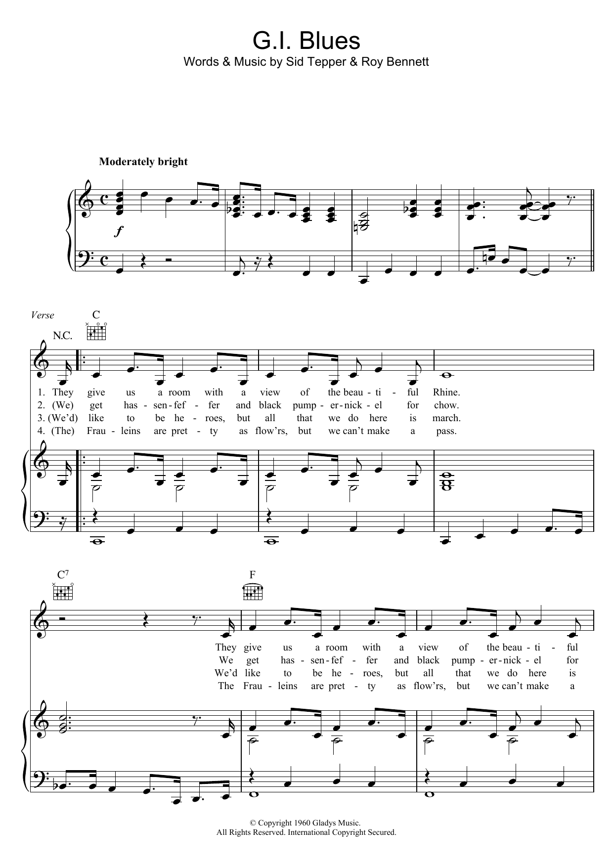 Download Elvis Presley G.I. Blues Sheet Music and learn how to play Piano, Vocal & Guitar (Right-Hand Melody) PDF digital score in minutes
