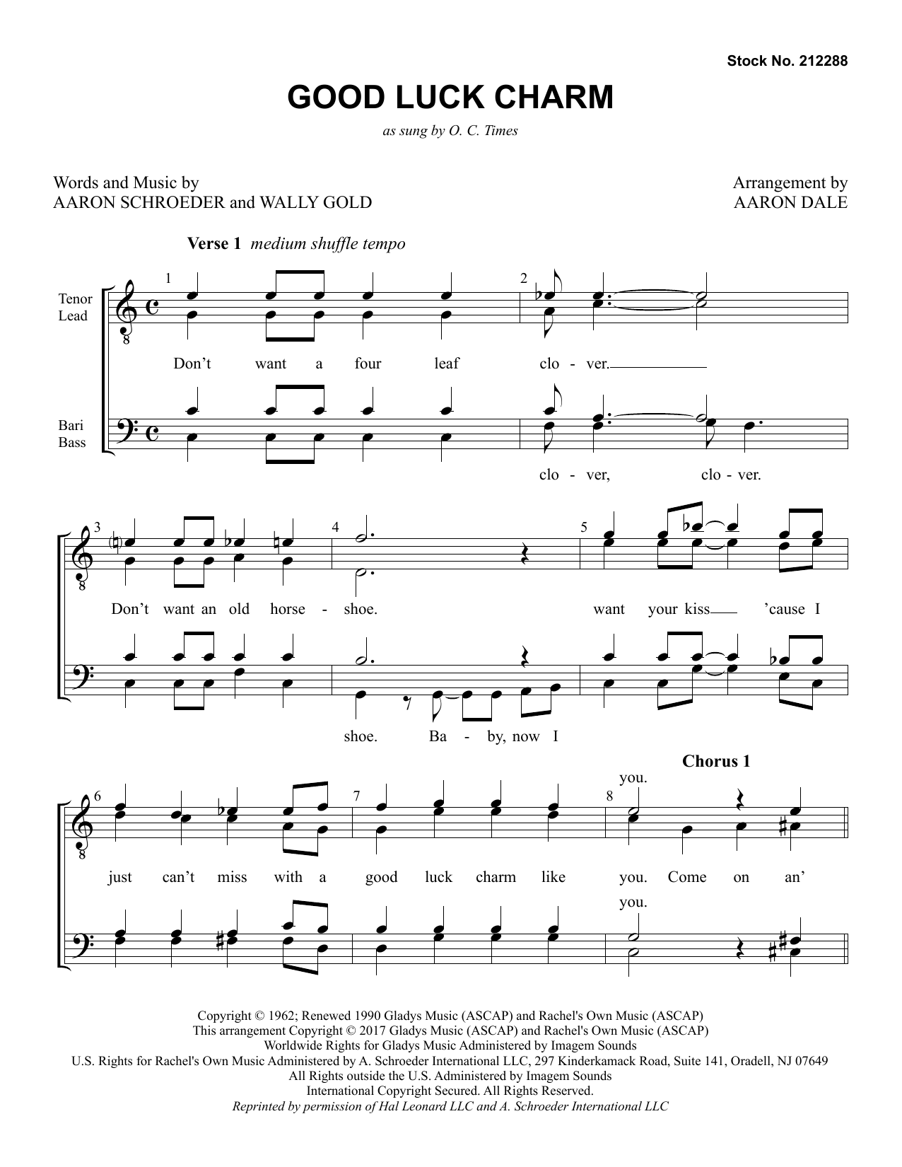 Download Elvis Presley Good Luck Charm (arr. Aaron Dale) Sheet Music and learn how to play TTBB Choir PDF digital score in minutes