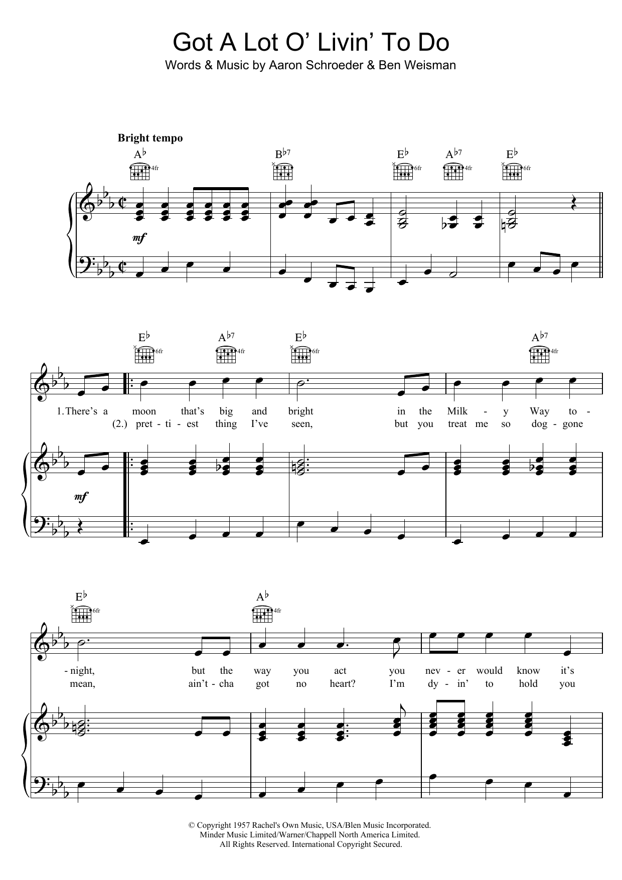 Download Elvis Presley Got A Lot Of Livin' To Do Sheet Music and learn how to play Lyrics & Chords PDF digital score in minutes