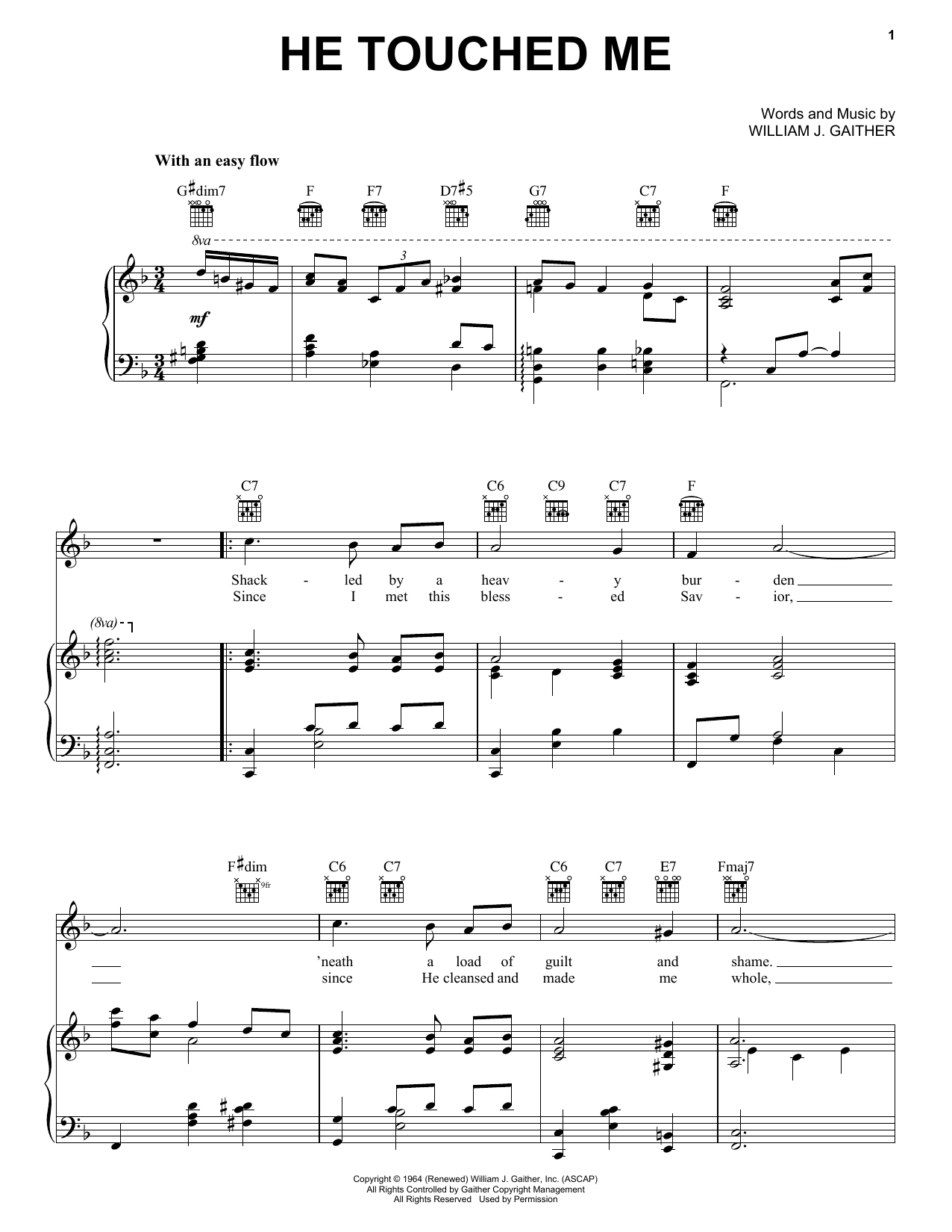 Download Elvis Presley He Touched Me Sheet Music and learn how to play Piano, Vocal & Guitar (Right-Hand Melody) PDF digital score in minutes