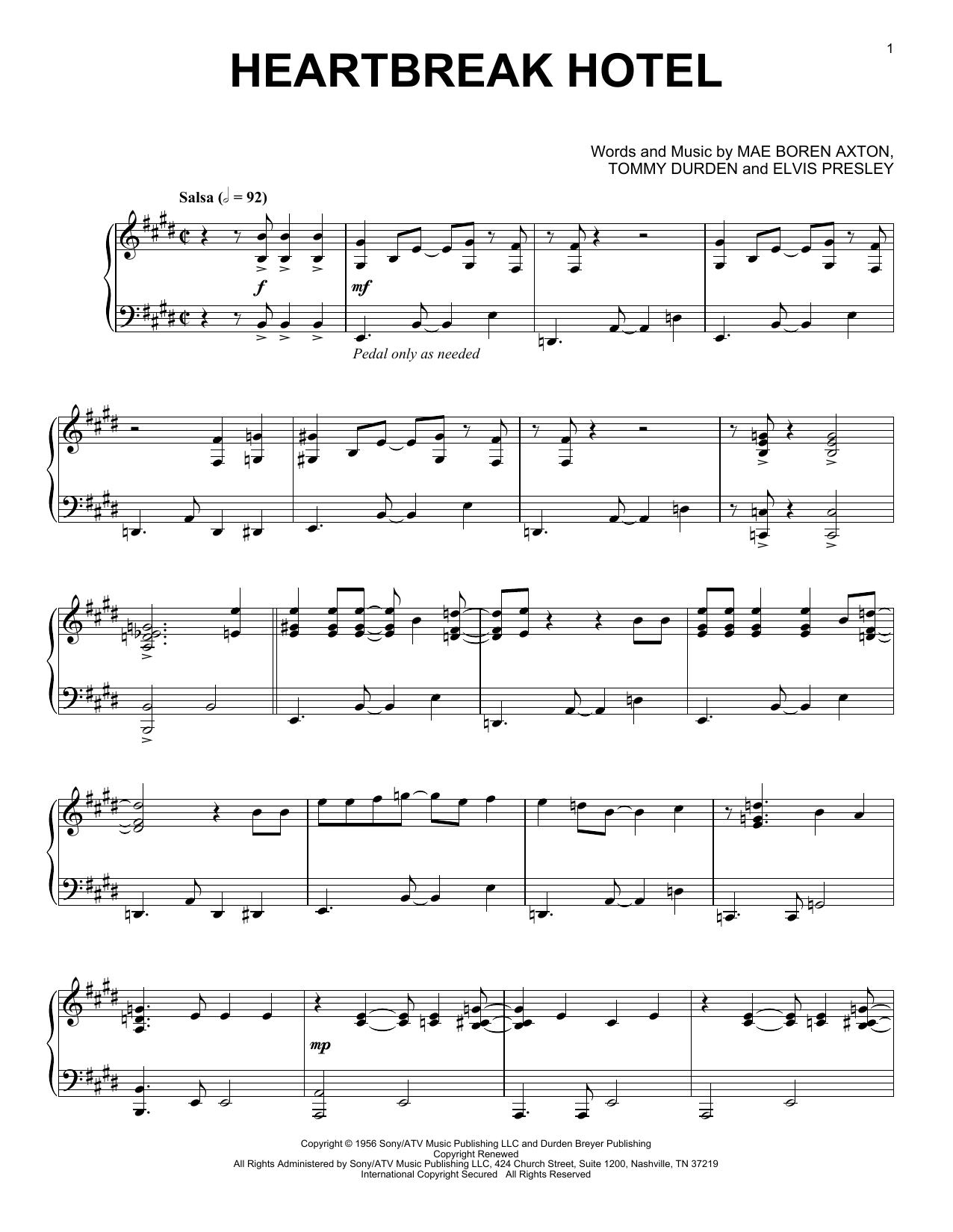 Download Elvis Presley Heartbreak Hotel [Jazz version] Sheet Music and learn how to play Piano Solo PDF digital score in minutes