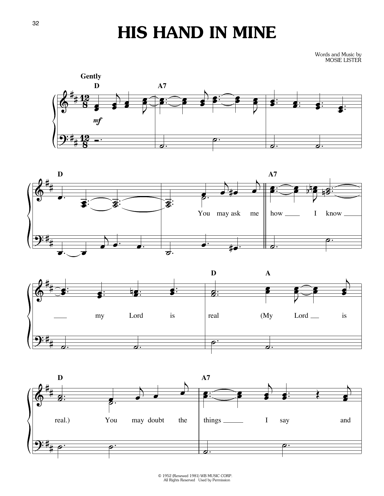 Download Elvis Presley His Hand In Mine Sheet Music and learn how to play Easy Piano PDF digital score in minutes