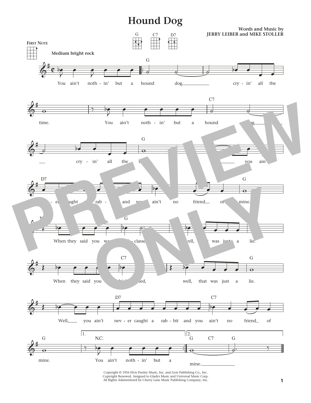 Download Elvis Presley Hound Dog Sheet Music and learn how to play Ukulele PDF digital score in minutes