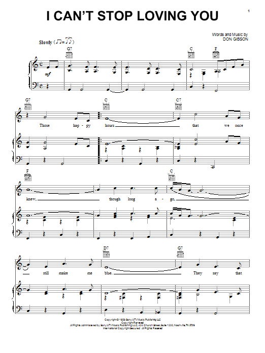 Download Elvis Presley I Can't Stop Loving You Sheet Music and learn how to play Piano, Vocal & Guitar (Right-Hand Melody) PDF digital score in minutes