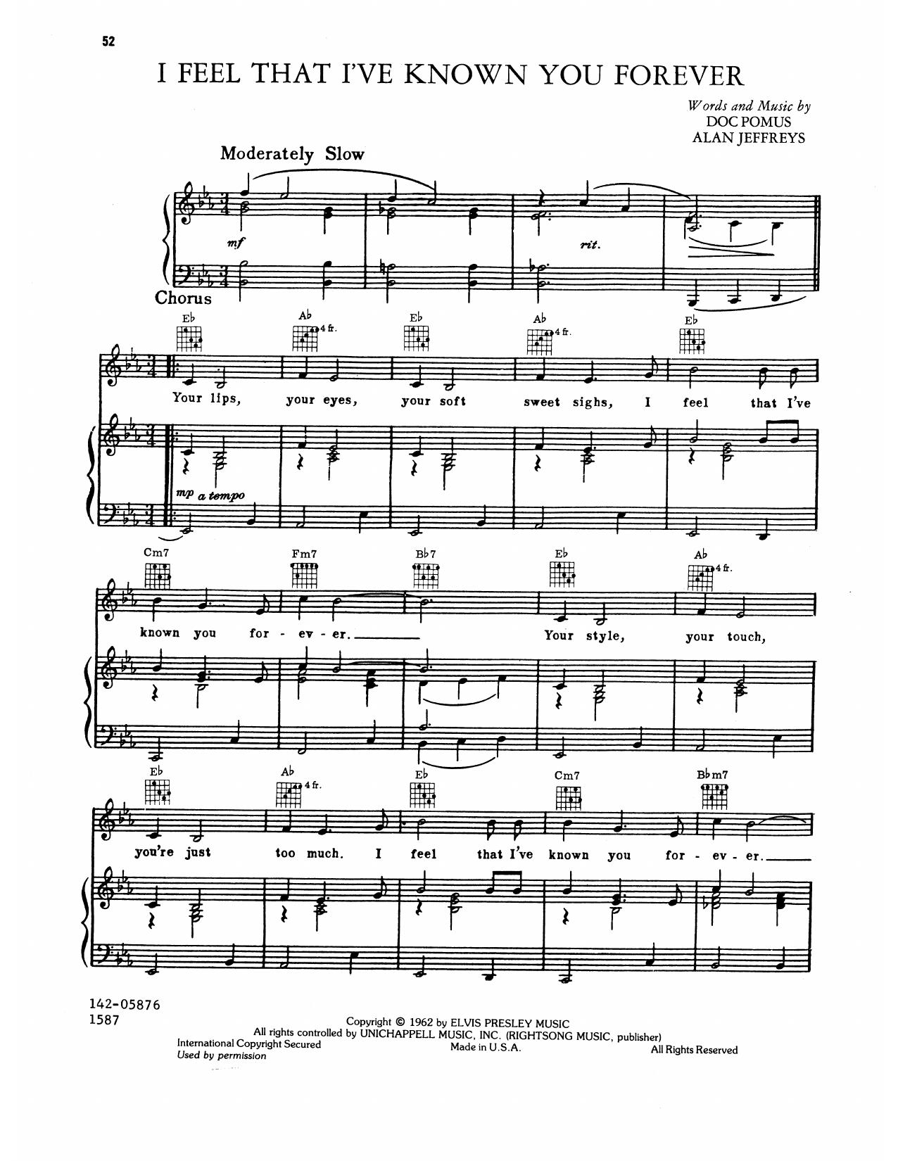 Download Elvis Presley I Feel That I've Known You Forever Sheet Music and learn how to play Piano, Vocal & Guitar Chords (Right-Hand Melody) PDF digital score in minutes