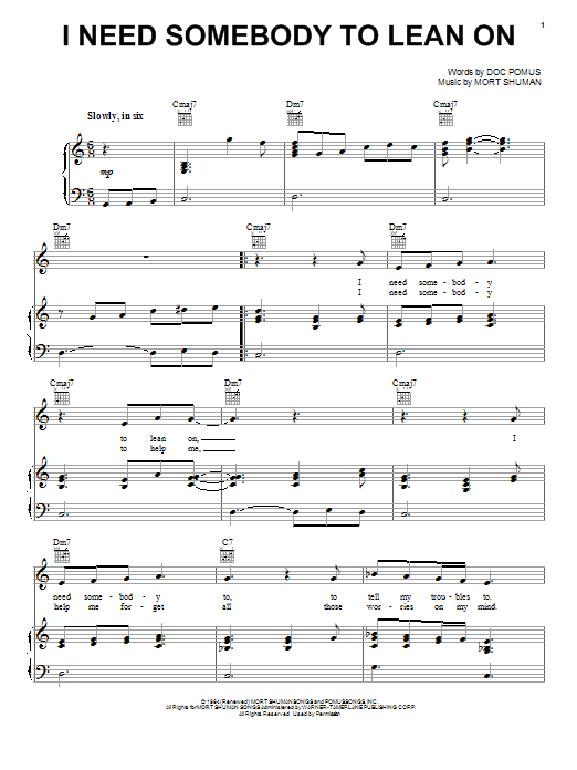 Download Elvis Presley I Need Somebody To Lean On Sheet Music and learn how to play Piano, Vocal & Guitar (Right-Hand Melody) PDF digital score in minutes