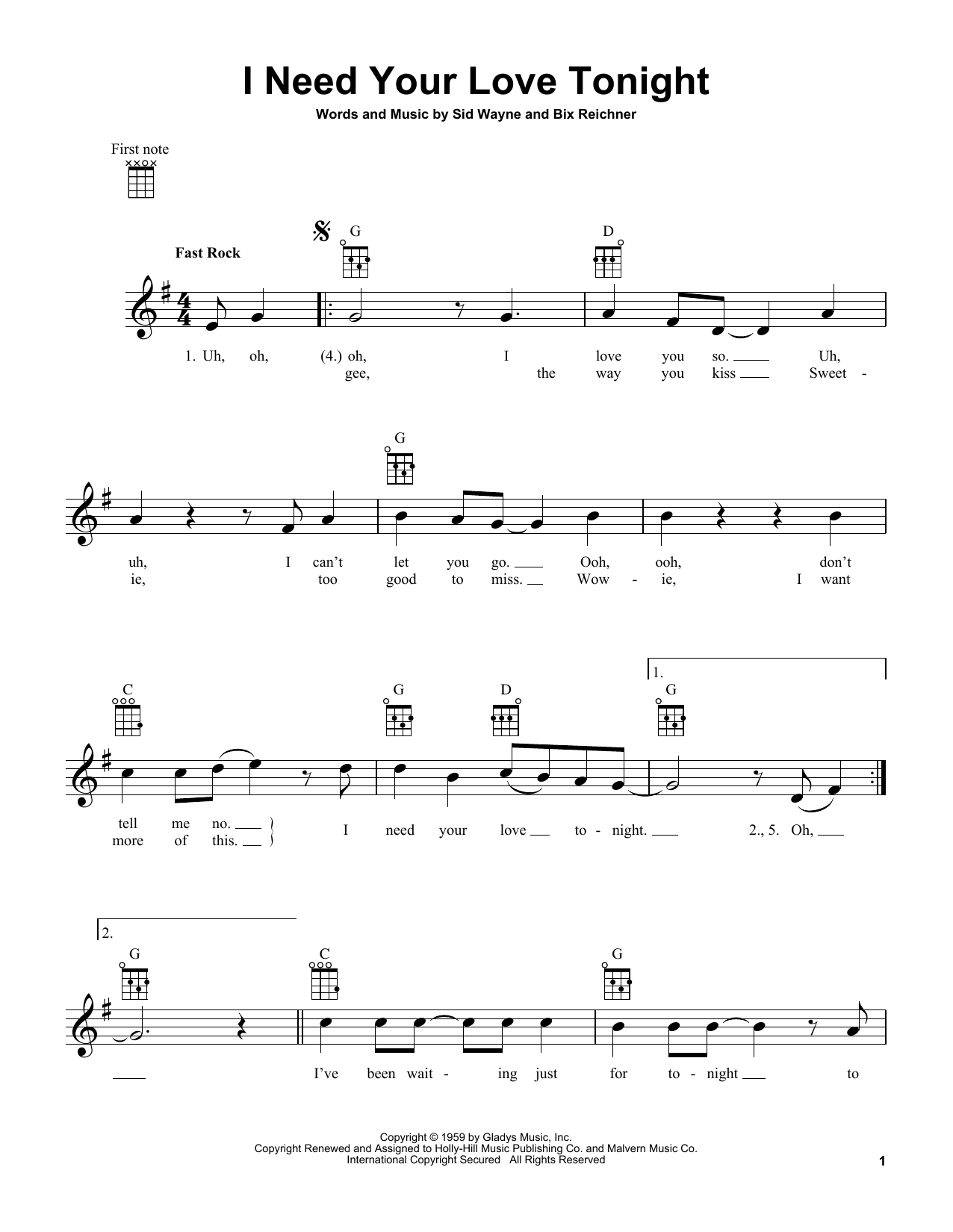 Download Elvis Presley I Need Your Love Tonight Sheet Music and learn how to play Piano & Vocal PDF digital score in minutes