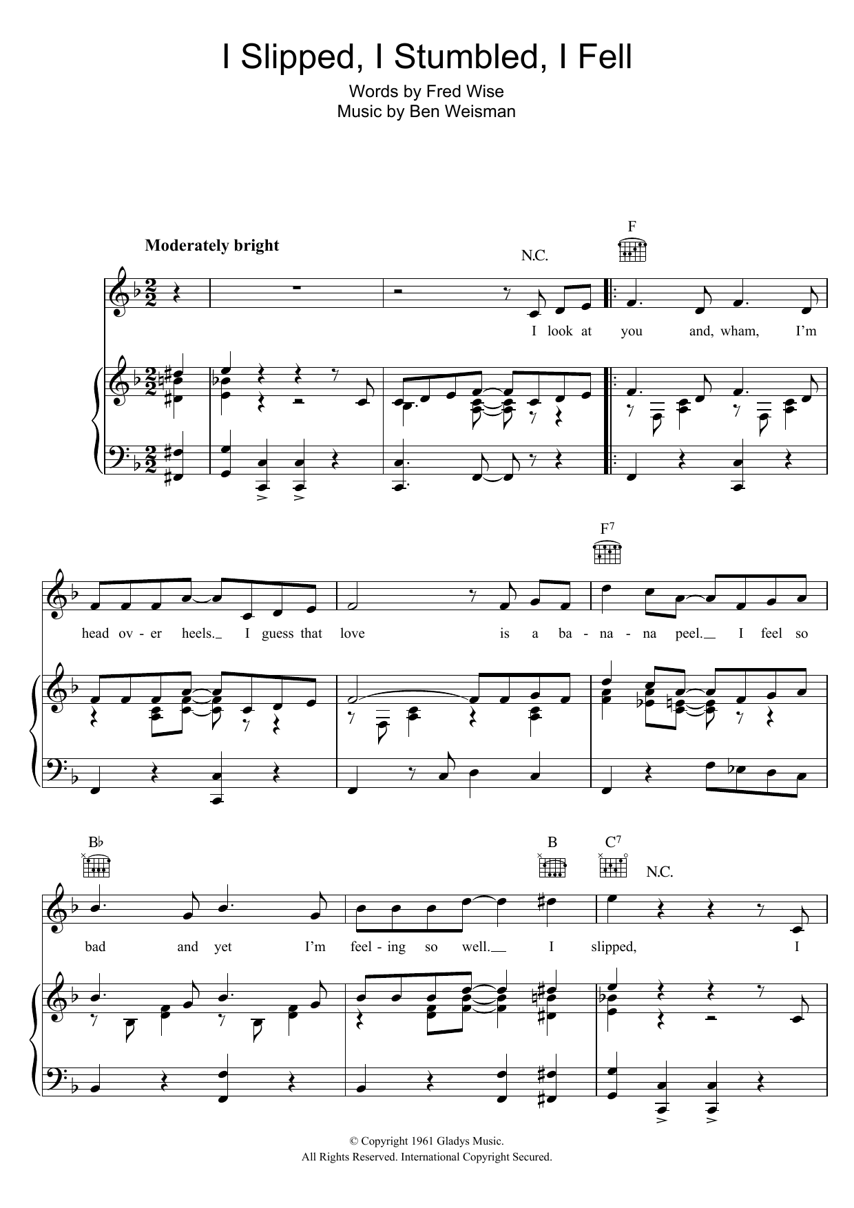 Download Elvis Presley I Slipped, I Stumbled, I Fell Sheet Music and learn how to play Piano, Vocal & Guitar (Right-Hand Melody) PDF digital score in minutes